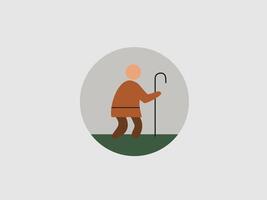 This is a minimalist illustration of an old man walking with a cane vector