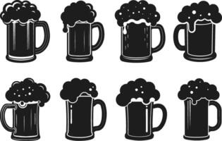 Beer Mug Silhouette Set - Frothy Beer Glass Icons for Bars, Pubs, and Festivals vector