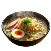 A bowl of ramen with an egg and meat png