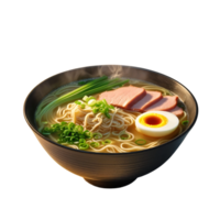 A bowl of ramen with meat and vegetables png