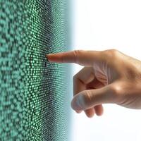 Hand Interacting with Teal Digital Screen photo