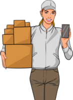 Ecommerce worker checking online orders on a smartphone. png