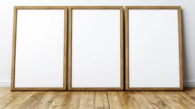 Three Empty Wooden Frames on Light Brown Floor photo