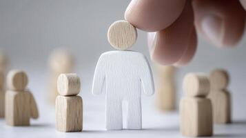 Selecting a Silver Figure from a Group of Wooden Figures photo