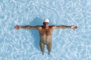 Man Floating in Blue Swimming Pool photo