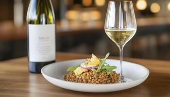 Lentil Salad with White Wine in Restaurant Setting photo