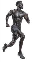 Muscular Black Man Sprints Against White Background photo