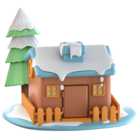 A small house with snow on the roof and a tree png