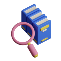 A magnifying glass and a stack of books png