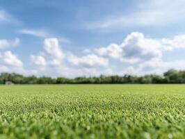 Green Artificial Turf Under a Bright Blue Sky photo