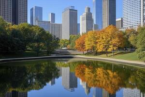 City Park Pond with Autumn Reflection photo