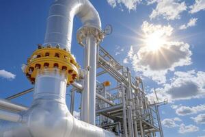 Bright Sunlight on Industrial Metal Pipes and Structures photo