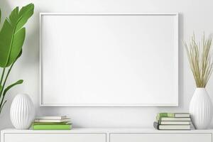 White Frame Mockup on Minimalist White Dresser photo