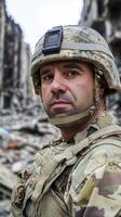 Dusty Soldier Amidst Urban Destruction photo