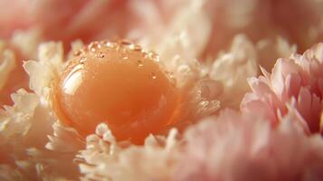 A close up of a flower with a drop of water on it photo