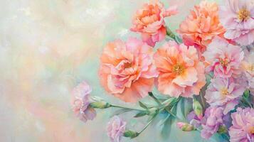 A painting of pink flowers in a vase photo