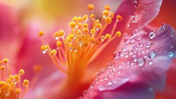 A close up of a pink flower with water droplets photo