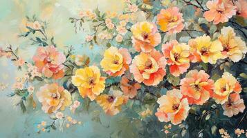 A painting of flowers on a branch photo