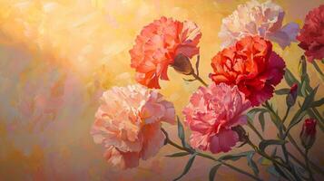 A painting of red and pink carnations photo