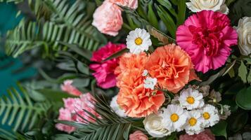 A bouquet of colorful flowers on a green background photo