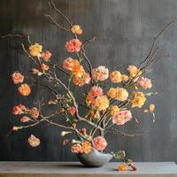 A vase with flowers in it on a table photo