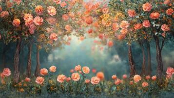A painting of roses in a forest photo
