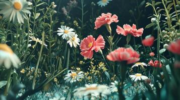 A field of flowers with daisies and other flowers photo