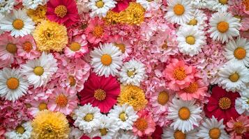 A large group of flowers arranged in a circle photo