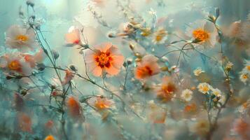 Flowers are in a field of blue and orange flowers photo