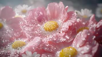 Pink flowers with water droplets on them photo