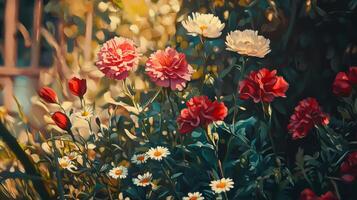 A painting of flowers in a garden photo