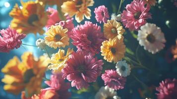 A bunch of colorful flowers are shown in this photo