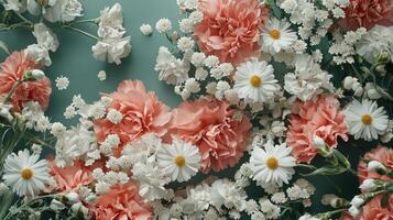 Flowers on a green background photo