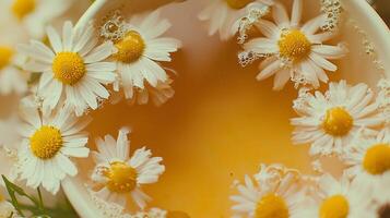 A bowl of white flowers with yellow daisies in it photo