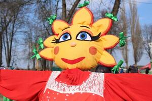 Close-up of Maslenitsa. Big funny doll to burn for the holiday of Slavic Maslenitsa photo