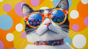 A painting of a cat wearing sunglasses photo