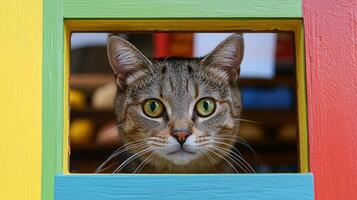 A cat looking out of a window photo