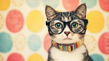 A cat wearing glasses and a collar photo