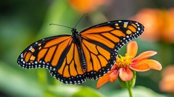 A monarch butterfly is sitting on a flower photo