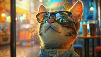 A cat wearing glasses and a shirt photo