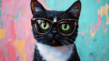 A painting of a cat wearing sunglasses photo