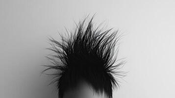 Messy black hair exploding upwards creating a wild style photo