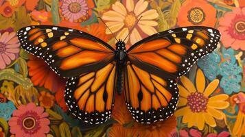 A monarch butterfly on a floral background photo