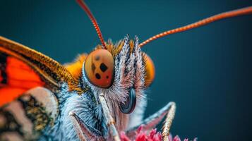A close up of a butterfly with orange eyes photo
