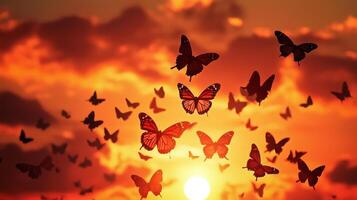 Butterflies flying in the sunset photo