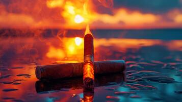 A cigar sitting on top of a fire photo