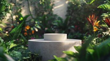 A white bowl sitting on top of a concrete pillar photo