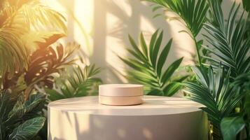 A white container sitting on a table surrounded by plants photo