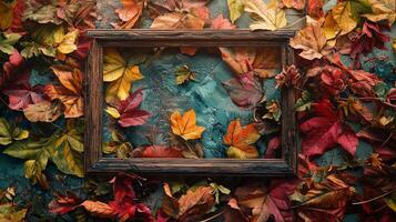 Autumn leaves in a frame photo