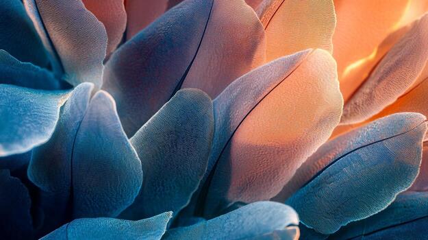 A close up of a flower with a blue and orange background photo